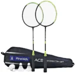 Pine Kids Badminton Set - Green & Black | Includes 2 Lightweight Rackets & 3 Shuttlecocks | Strong Frame, Easy Grip Handle | Perfect Outdoor/Indoor Sports Game for Kids.