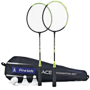 Pine Kids Badminton Set - Green & Black | Includes 2 Lightweight Rackets & 3 Shuttlecocks | Strong Frame, Easy Grip Handle | Perfect Outdoor/Indoor Sports Game for Kids.