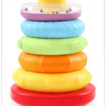 Babyhug Premium 5 Stacking Rings| 4 Textured and 1 Transparent Ring with Beads Sound| Junior Plastic Stack Up Educational Toy| Bath Toy Ring| BIS Certified| Non-Toxic| 6 Months+