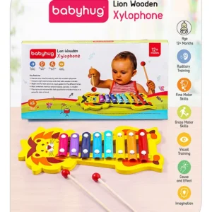 Babyhug Lion Wooden Xylophone | 8-Key Musical Toy with 2 Mallets | Educational Instrument for Toddlers | Multicolor Design | Promotes Early Music Learning & Coordination | BIS Certified