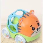 Babyhug Premium Tiger Free Wheel Car Cum Orange Rattle Toy| Fun, Flexible, and Soothing Rattle Toy for Kids|Gifting Toy| Child Safe Material| Improves Motor Skills| Early Development Toys for 3+ Months| Non-Toxic| BIS Certified