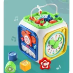 Babyhug Premium All In One Activity Cube| Educational & Learning Activity Toy |6 Interactive Sides of Play with Animals, Birds, Shape Sorter, Clock, Gears and Beads, Piano and Flash Drum and Learn to Drive Functions| BIS Certified| 3 Years+