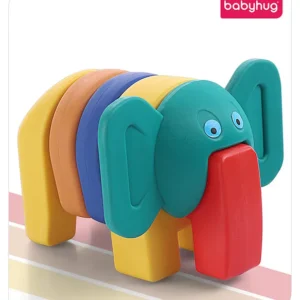 Babyhug 6 Pcs Little Jumbo Horizontal Elephant Shape Stacking Toy| Improves Fine Motor Skills and Hand Eye Co-ordination| Pre-School Montessori Learning Toy for 2-4 Years Kids| Gifting Toy| Child Safe Material| BIS Certified
