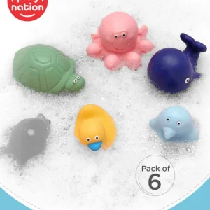 Play Nation Premium Bath in Style Squeeze Ocean Animal Toy-Pack of 6| Soft Aquatic Animal Toys for 3 Months+| Improves Motor Skills and Hand Eye Co-ordination| Toddler Baby Chu Chu Bathing Squeeze Bath Gifting Toy| Child Safe Material| BIS Certified