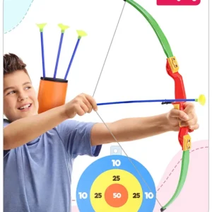 Babyhug Archery Set for Kids - Bow & 3 Suction Cup Arrows with Target Board | Safe Indoor & Outdoor Garden Play Toy for Kids | Improves Focus & Motor Skills | Ideal Birthday Gift | Color May Vary