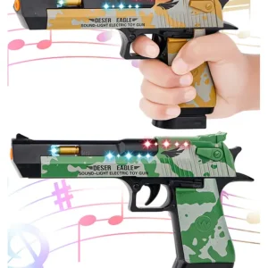 Fiddlerz Light and Sound Police Army Style Pistol Gun Toy with Moving Top Loader Telescopic Barrel and Target Projection Effect, Desert Eagle Pistol Pack of 1 (Random Color Dispatch)