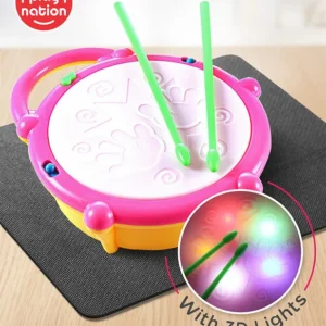 Play Nation Premium Pink & Yellow Musical Battery Operated Flash Drum for Kids| Flash Lights and Musical Sound Instrument Learning & Educational Toy for 3 Years+ Kids| Improves Hand Eye Co-ordination| Gifting Toy| BIS Certified