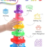 Intellibaby 5-in-1 Multicoloured Star Shaped Monster Stacking Cups | Bath Time & Outdoor Sorting & Nesting Water Play | European Safety & BIS Certified