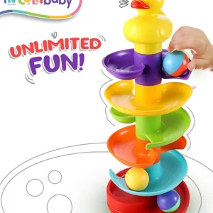 Intellibaby Roll-A-Round Waterproof Spiral Tracker | 6-Layer Ball Drop & Roll Swirling Tower | Educational Toy For Babies & Toddlers | Stacking & Racing Fun With 3 Spinning Activity Roll Balls | Ideal for Gifting - Multicolour