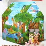 Intelliskills Premium Jungle Safari Themed Foldable Hut Size Tent House for Kids | Indoor & Outdoor Play | Printed Portable Playhouse for Boys & Girls | Play Tent for Kids | Ideal for Gifting | Lightweight | Multicoloured | BIS Approved