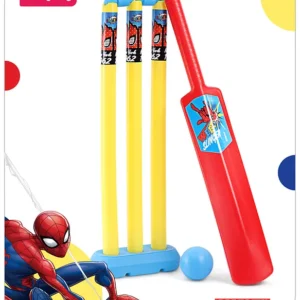 Babyhug Disney Spiderman Cricket Set - Size 3 - Red & Yellow | Cricket Kit with Bat, Stumps, & Ball | Ideal for Both Indoor & Outdoor Play | Enhances Eye-Hand Coordination | Perfect For Gift
