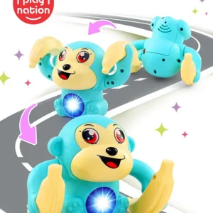 Play Nation Teal Color Tumbling Monkey Musical Toy For Kids| 360 Degree Flip Rolling Toy For 2-4 Years Kids| Tumble Toy With Voice, Musical Light & Sound Effects| Improves Hand Eye Co-ordination| Gifting Toy| BIS Certified