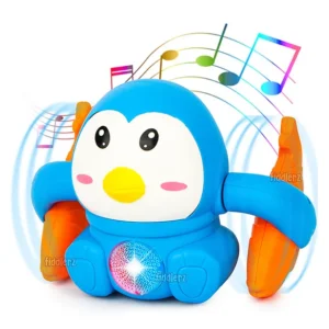 Fiddlerz Battery Operated Tumbling Penguin Electric Musical Toy With Voice Control Sensor Light Music And Fish Rotating Arm Sound (Color May Vary)