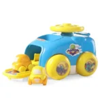 Play Nation Blue & Yellow Catapult Car with 2 Small Cars| Improves Motor Skills and Hand Eye Co-ordination| Push Friction Toy Car with Rattling Beads Sound from Wheels| Press Button Steering Wheel to Launch Two Mini Car for 2-4 Years| BIS Certified