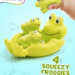Intellibaby Bath N' Squeeze Froggy | Colourful Silicone Baby Bath Squeaky Toy, Sensory Development | Non-Toxic & Safe Floating Water Toys | Ideal for Gifting | BIS Certified
