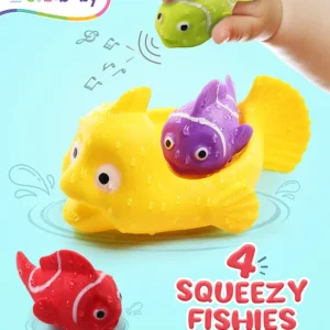 Intellibaby Bath N' Squeeze Fishy | Colourful Silicone Baby Bath Squeaky Toy, Sensory Development | Non-Toxic & Safe Floating Water Toys | Ideal for Gifting | BIS Certified