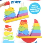 Intelliskills Premium Wooden Rainbow Balancing Ship Stacker | Multicoloured | Learning & Educational Toy | Ideal for Gifting | Fine Motor Skills Development | Hand-Eye Coordination | Problem-Solving for Toddlers | ASTM, CE & BIS Approved