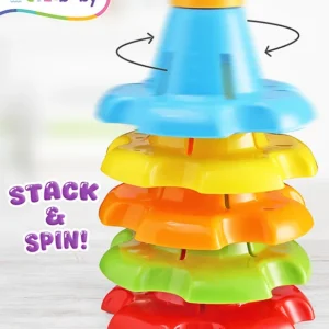 Intellibaby Multicoloured Rainbow Spin 'n' Stack Cones | Sorting & Stacking Toy | Ideal for Gifting | Cognitive Skills Development | Fine Motor Skills | Multicolour | Educator Recommended