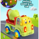 Babyhug 4 in 1 Musical Bump & Go Construction Series Cement Mixer Truck - Green| |BIS Aprroved| Moving Eye | Shape & Color Recognition| Light & Music| Spatial Awareness| Cause & Effect - Yellow