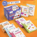 Intelliskills Bright Minds Set of 7 Flashcards | Alphabet, Numbers, Shapes & Colours, Fruits, Vegetables, Animals, Birds | Multicoloured | Boosts Knowledge & Curiosity | For Gifting | Educator Recommended | BIS Certified