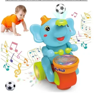 ADKD Elephant Musician Toy Walking Drum Playing with 2 Ball Electric Toys for Kids (Color May Vary)