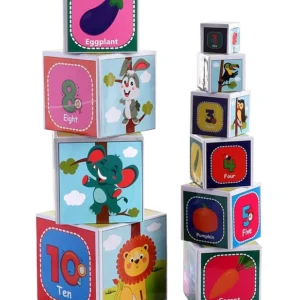 Babyhug My First Learning Tower I 10 Durable Cardboard Stacking & Nesting Blocks for Early Learning I 5-in-1 Montessori Fun and Educational Toy for Toddlers, Stack, Nest, Sort & Learn-Multicolor