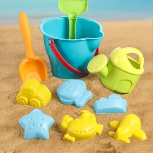 Babyhug 10 PCs Beach Play Set with Buckets, Shovels & Moulds for Kids & Toddlers, Outdoor Play | Bath Toy | BPA-Free | Imagination & Creativity | Shape & Color Recognition| Blue |BIS Certified