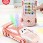 Play Nation 2-in-1 Educational Car Shaped Telephone Toy for Kids with Projector, Lights & Sounds|Number Learning, Sensory & Motor Skills Development|Pretend Play Fun|BIS|Beige & Ivory