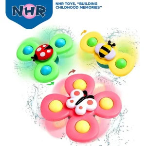 NHR Baby Spinner Suction Cup Bath Spinner Toy for Kids | Sensory Spinning Toys for Bath Time, Windows, High Chair, Table | Baby Gifts for 6+ Months | Pack of 3 - Multicolor