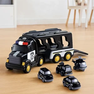 Play Nation 5 In 1 Friction Powered Police Truck Toy Set With Light & Sound - Black