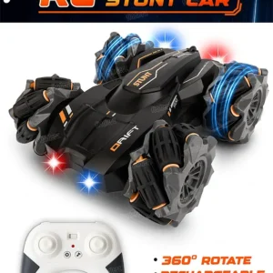 Fiddlerz Remote Control Stunt Car Double Sided Driving RC Stunt Drift Car Toy for Kids 4 Wheel Drive Remote Control Racing 360° Rotation Rechargeable Battery(Red Black)