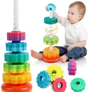 ADKD Rainbow Spinning Stacking Tower Stacking Toy for Toddlers and Babies with 5 Ring Blocks- Multicolor