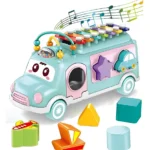 ADKD Musical Xylophone Shape Sorter School Bus Interactive Pull Along Educational Toy (Color May Vary)