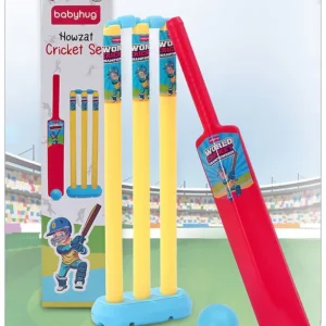 Babyhug Cricket Set - Red & Yellow with Bat, Stump, Bails, Ball & Holder | Cricket Kit for Boys and Girls | Indoor Outdoor Play | Birthday Gift |BIS Certified |