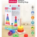 Babyhug Premium Wooden Rainbow Stacking Rings Multicolor - 7 rings| Non-Toxic| Organic & Safe| BIS Certified